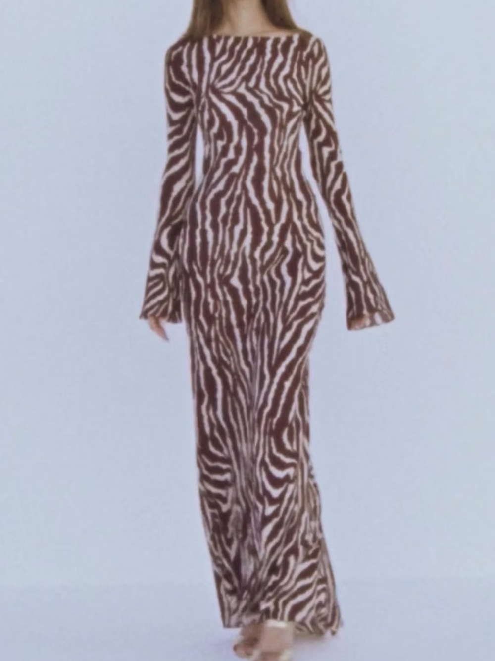 SOLD - Réalisation Par The Gia Animal Silk Maxi Dress Size S Zebra Bell Sleeves - Picture 13 of 13